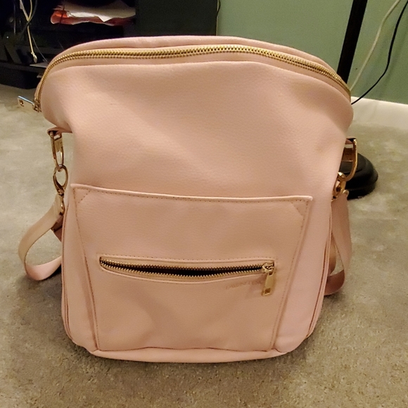 pink leather backpack diaper bag